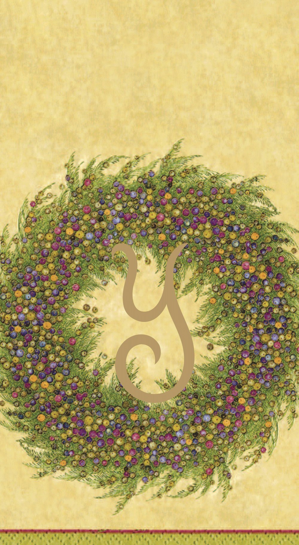 Elegant Caspari Berry Wreath Monogram Initial Y Paper Guest Towels - Gold, Set of 18 | Perfect for Weddings, Bridal Showers & Luxury Home Decor