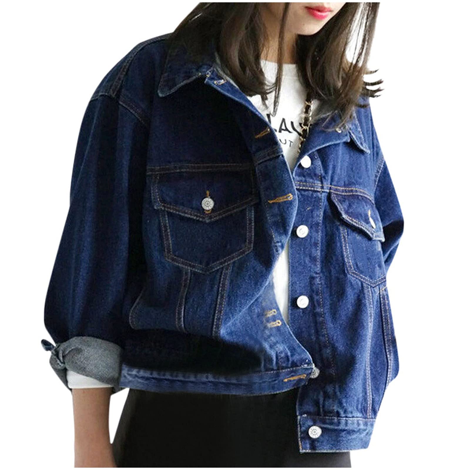 Women's Oversized Denim Jean Jacket with Button Pocket - Plus Size Fleece Lined Streetwear Coat for Teen Girls & Women | Perfect for Casual Outfits, Layering & Fall Fashion