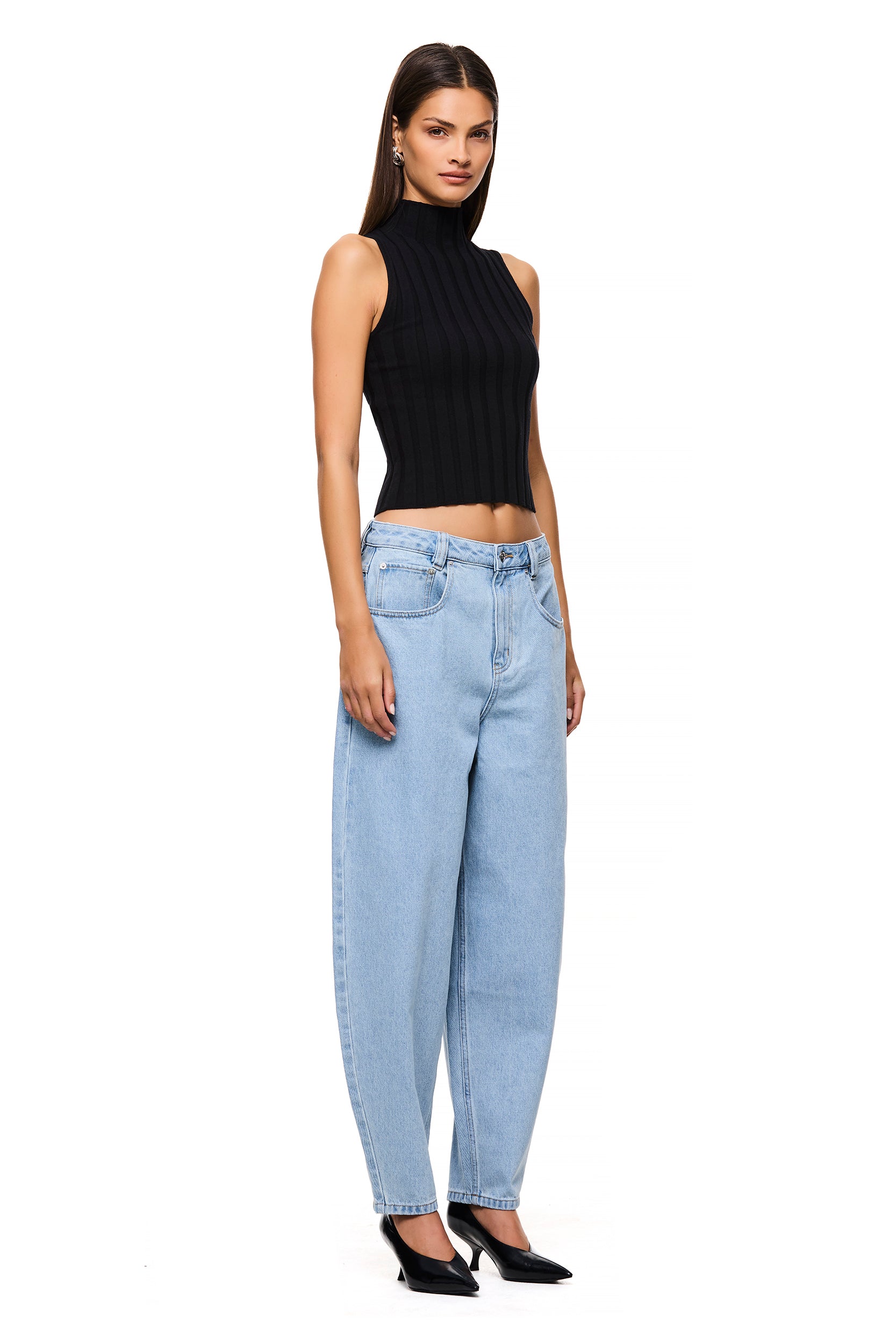 Sahara Light Blue Barrel Jeans for Women - High Waist Distressed Denim Pants for Casual Outfits & Street Style Fashion