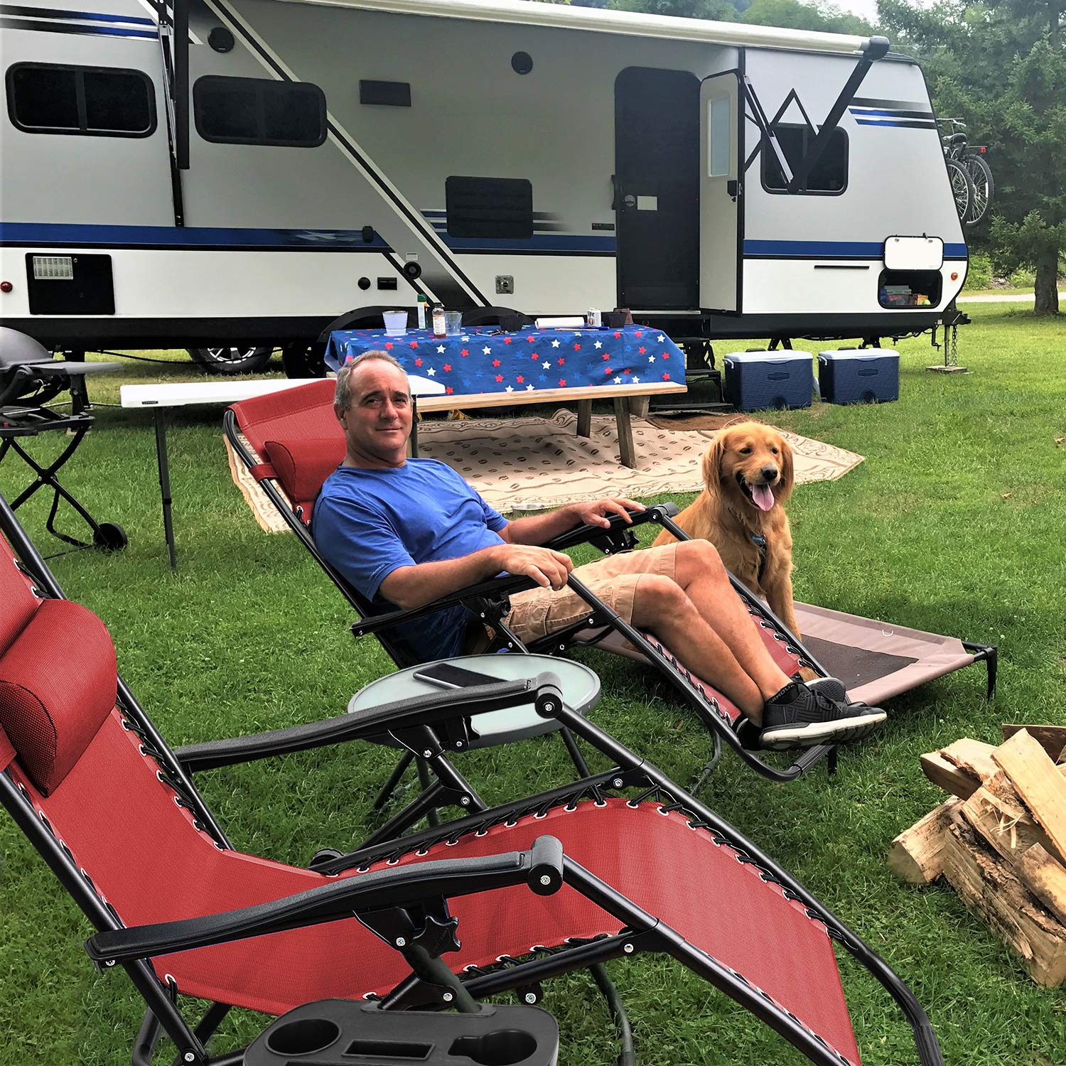 **Homall Zero Gravity Reclining Chair - Patio, Lawn, Poolside & Beach Lounge Chair with Cup Holder & Pillows, Foldable for Outdoor Relaxation - Set of 2 (Red) - Perfect for Backyard, Camping & Vacation**
