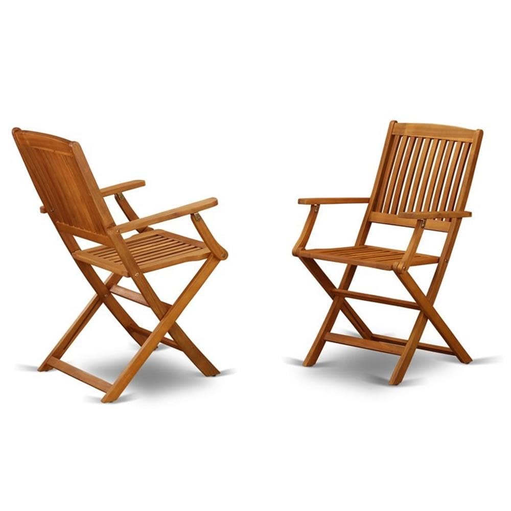 East West Furniture 5-Piece Patio Dining Set - 36x66 Inch Acacia Wood Outdoor Table with 2 Folding Arm Chairs & 2 Side Chairs - Natural Oil Finish - Perfect for Backyard, Garden, Poolside & Outdoor Entertaining