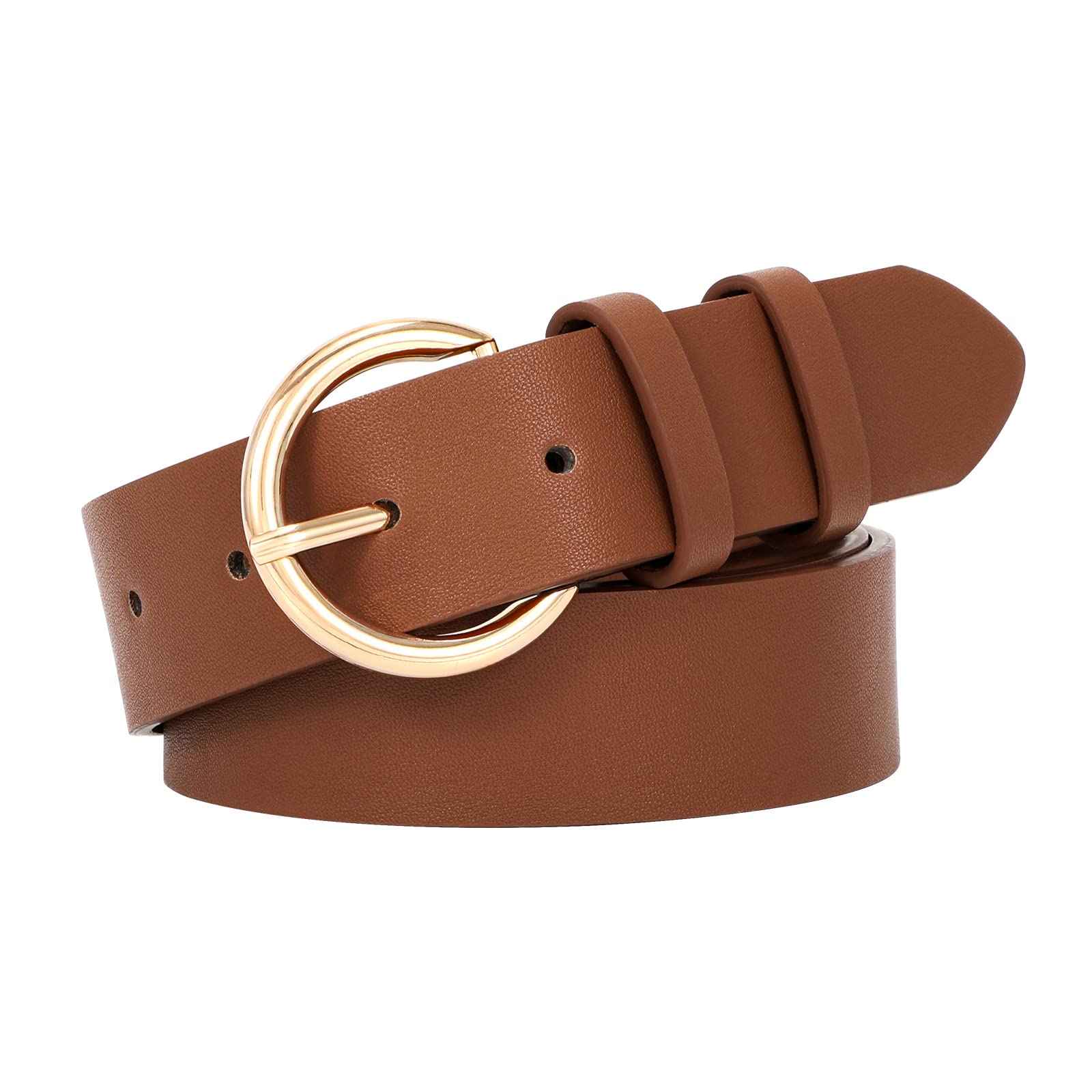 SANSTHS Women's Black Leather Belt with Gold Buckle - Stylish Dress Belt for Jeans, Pants & Office Wear - Perfect for Casual & Formal Outfits