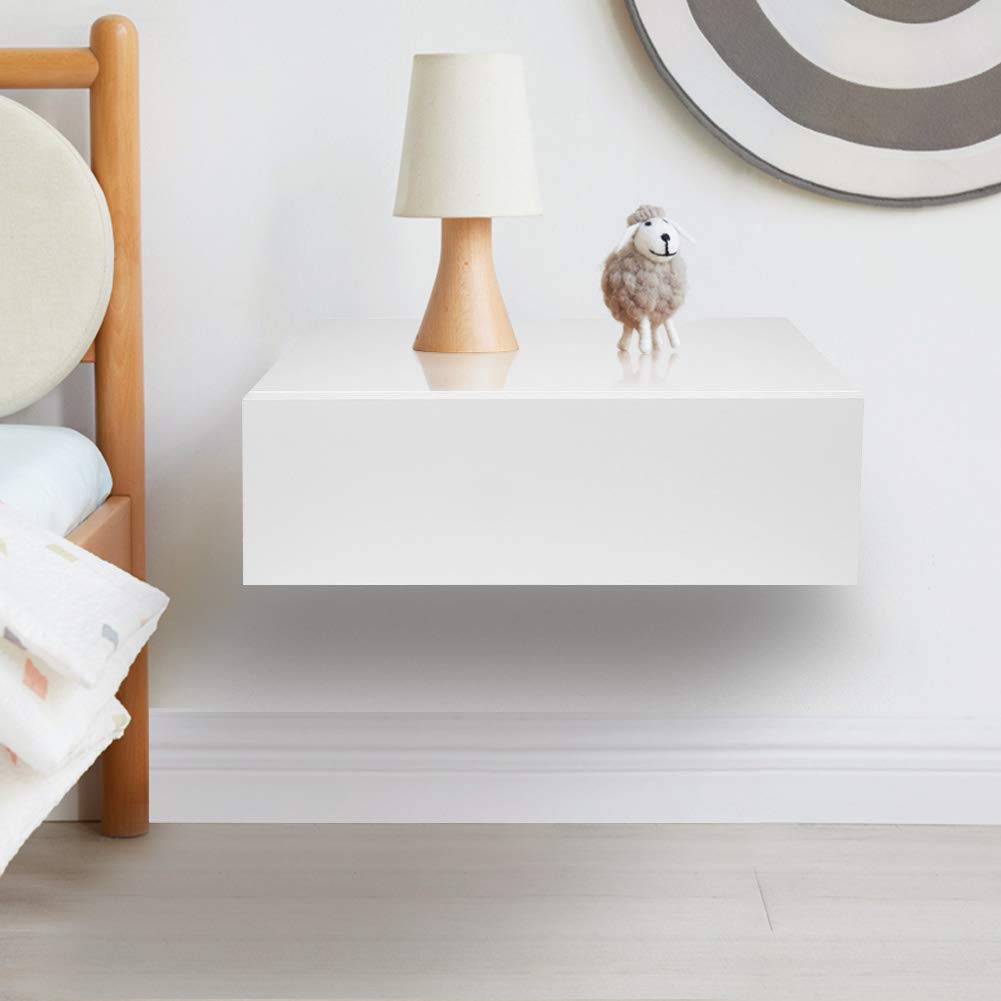 Modern Floating Nightstand Wall Shelf with Drawer - White Wall Mounted Bedside Table for Small Spaces | Perfect for Apartments, Dorms & Minimalist Bedrooms