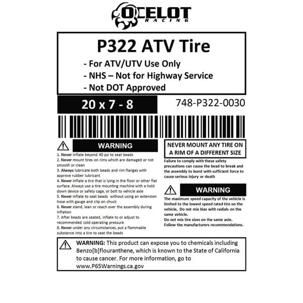 Ocelot P322 Rear 20x7-8 ATV Tires - 2-Ply Durable Tubeless Off-Road Tires for Dirt, Grass & Gravel - Knobby Sport Non-Directional Tread - Perfect for Trail Riding, Farm Work & Outdoor Adventures