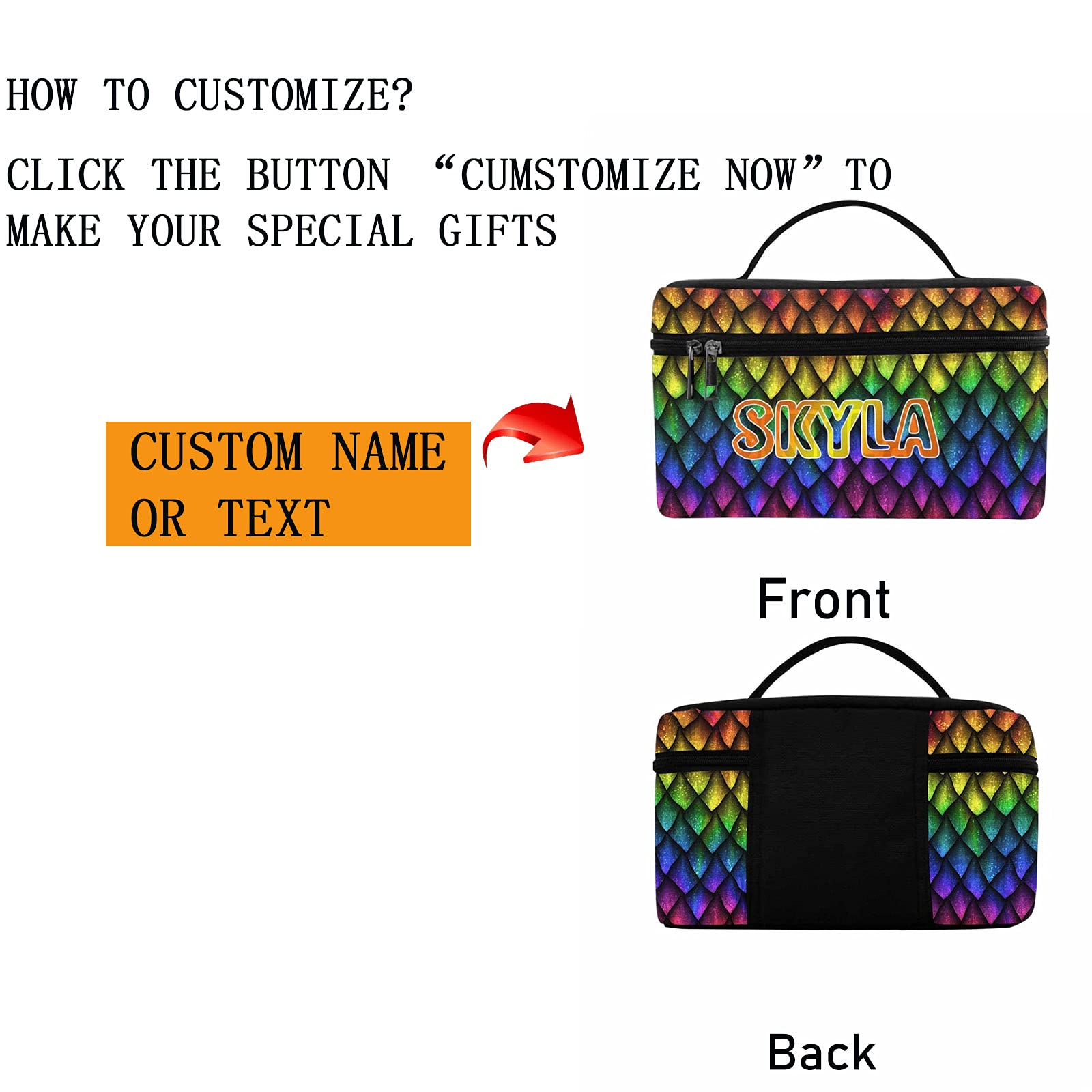 YESCUSTOM Personalized Makeup Bag - Waterproof Travel Cosmetic Organizer for Women & Girls, Perfect for Travel & Daily Use