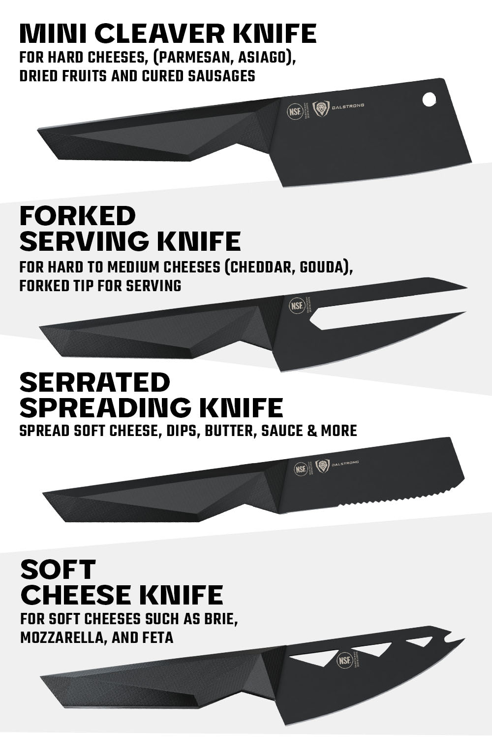 Premium 4-Piece Cheese Knife Set - Shadow Black Series - NSF Certified - Dalstrong - Perfect for Cheese Boards, Charcuterie & Entertaining