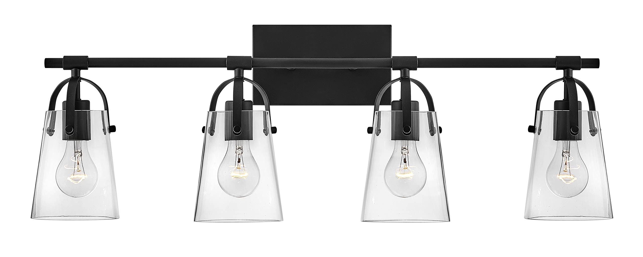 Hinkley Foster Collection 4-Light Bathroom Vanity Light Fixture - Black Finish with Clear Glass Shades for Bathroom Mirror Lighting & Modern Home Decor