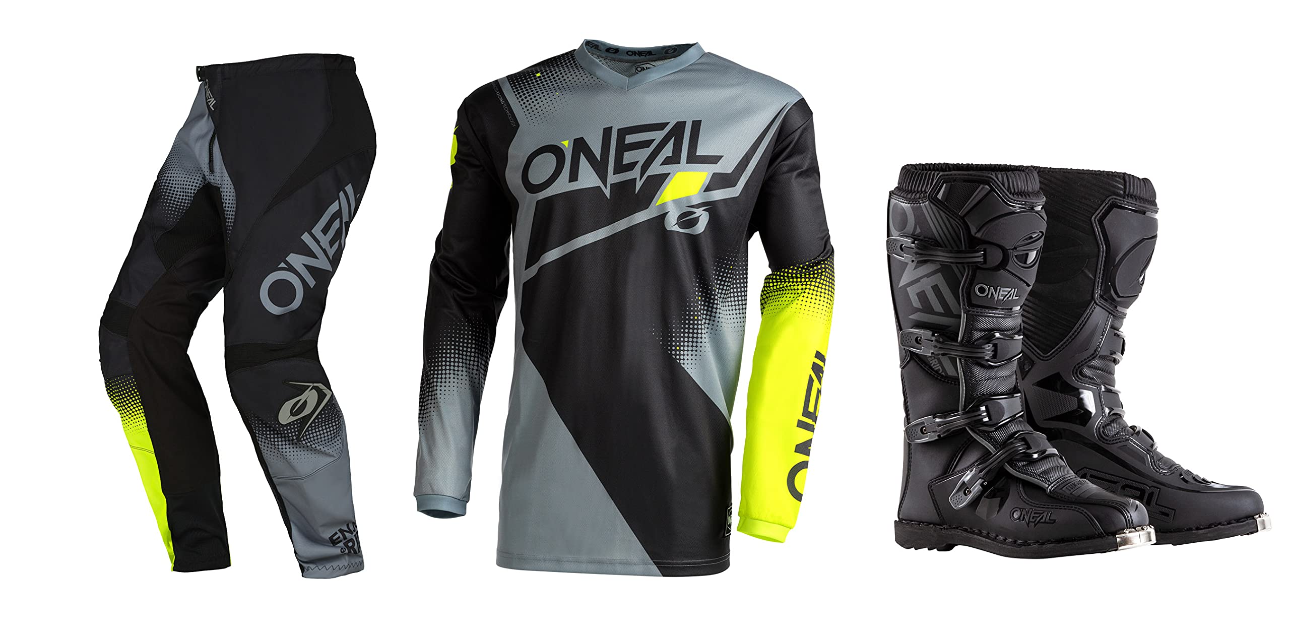 Oneal Element RW Black/Yellow Jersey Pant Boots Combo Set - Dirt Bike Motocross Gear for Men - Perfect for Off-Road Racing & Trail Riding