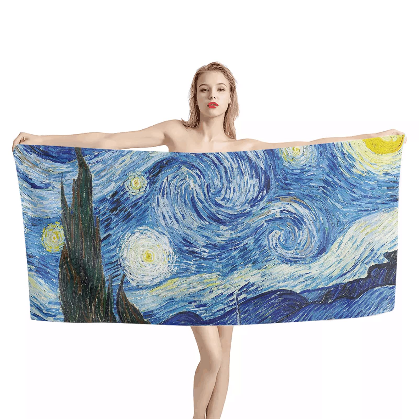 INSTANTARTS Van Gogh Starry Night Print Beach Towels - Lightweight Microfiber Bath & Pool Towels - Soft Fluffy Quick-Dry Home Textile - Perfect for Beach, Swimming, Yoga & Travel