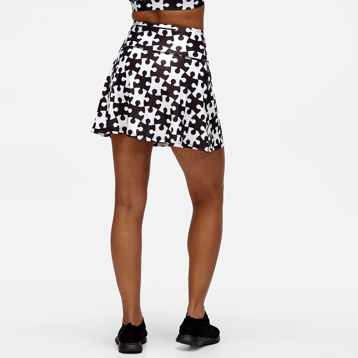 Monochrome Jigsaw Skort - Women's High Waist Tennis Skirt with Shorts - Perfect for Tennis, Golf, Yoga & Casual Wear