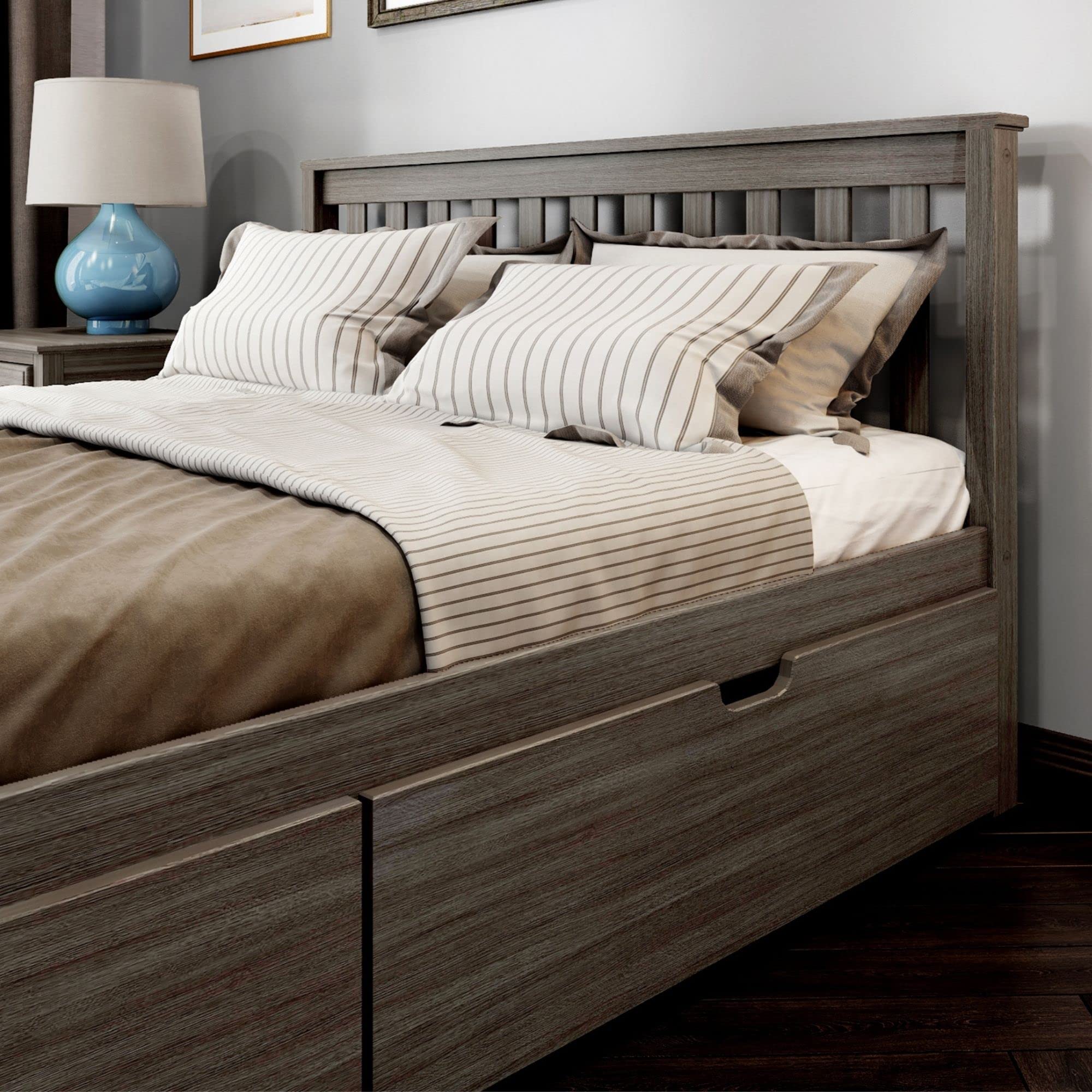 Plank+Beam Queen Size Storage Bed Frame with 4 Drawers, Rustic Clay Finish - Perfect for Small Bedrooms & Guest Rooms with Extra Storage Needs
