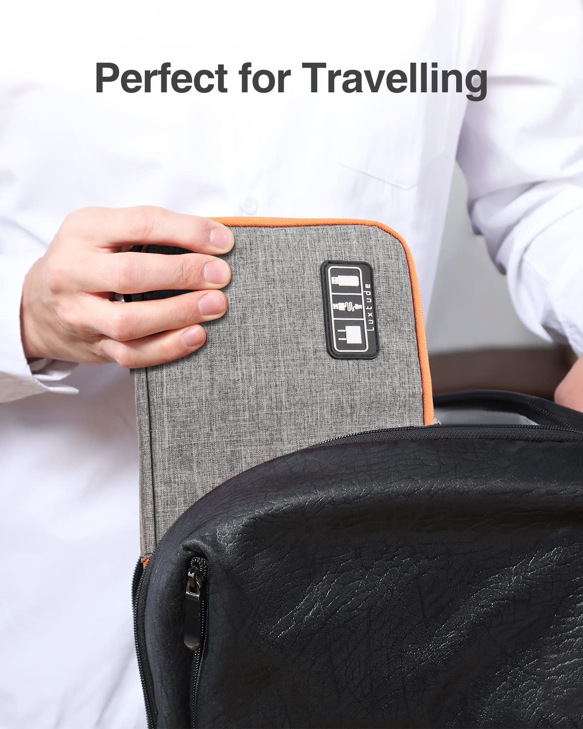 Luxtude Large Electronics Organizer - 11 Inch Travel Cable Organizer Pouch for Chargers & Cords (Grey, Small) | Perfect for Travel, Office & Home Organization