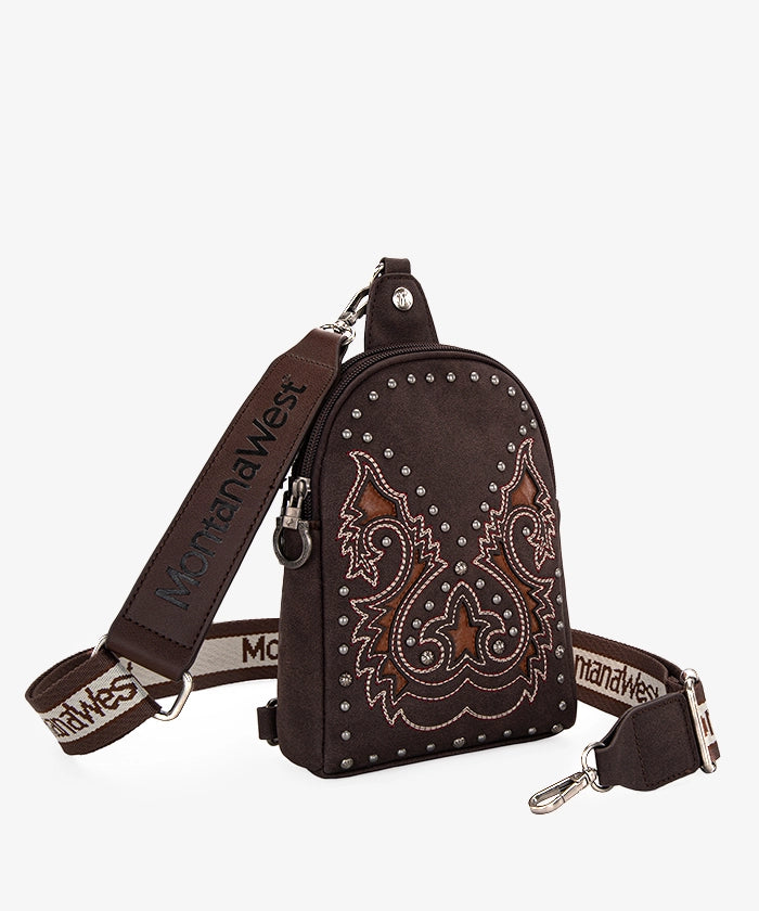 Montana West Embroidered Cutout Boot Scroll Sling Bag - Stylish Crossbody Purse for Women, Perfect for Casual Outings, Travel & Everyday Use