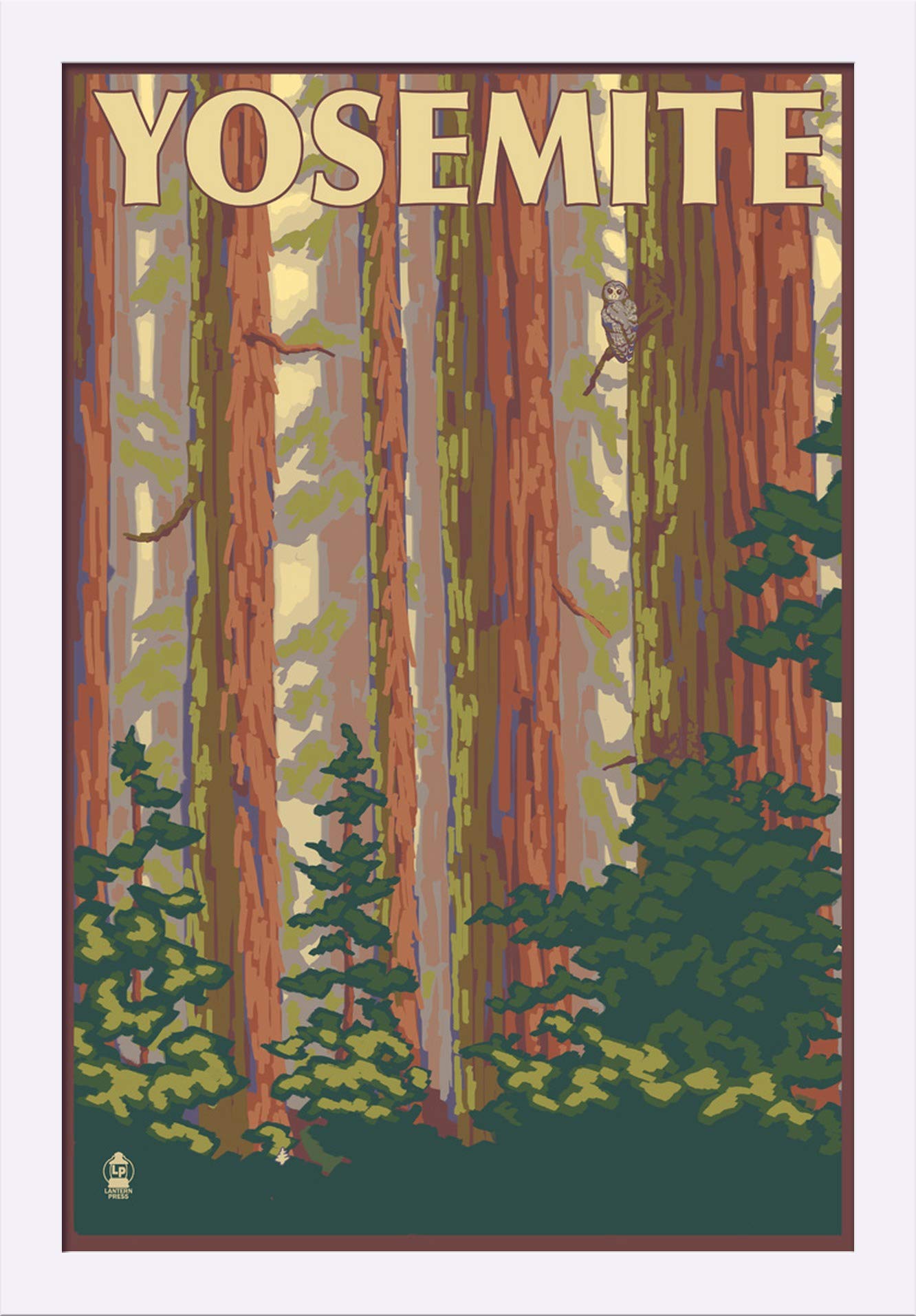 Yosemite California Redwoods Forest View - 16x24 Inch Giclee Fine Art Print with Recycled Wood Frame in White - Perfect for Living Room, Bedroom & Office Wall Decor
