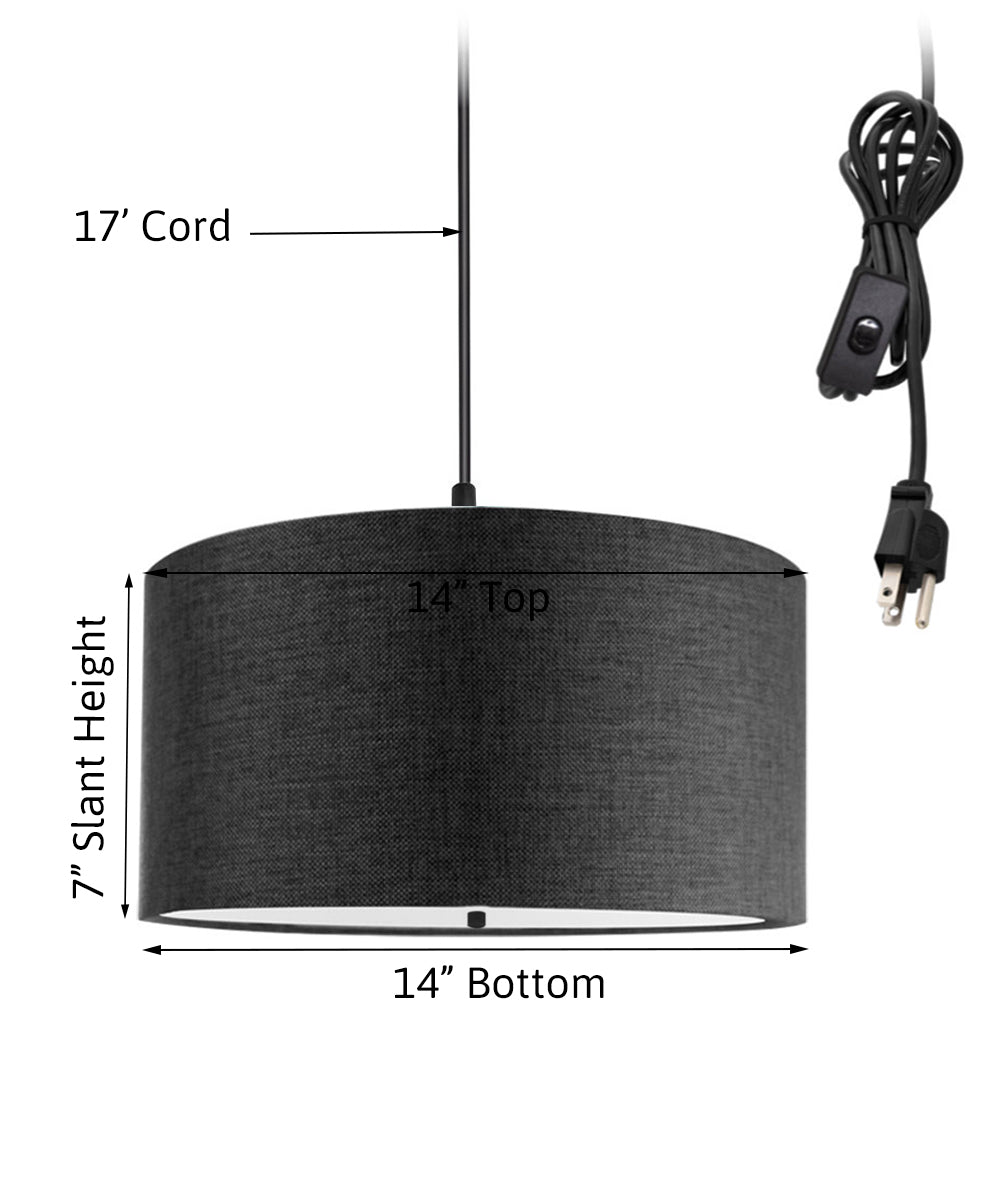 14W 2-Light Plug-In Swag Pendant Light with Diffuser - Granite Gray & Black Cord for Kitchen Island, Dining Room, or Bedroom Lighting
