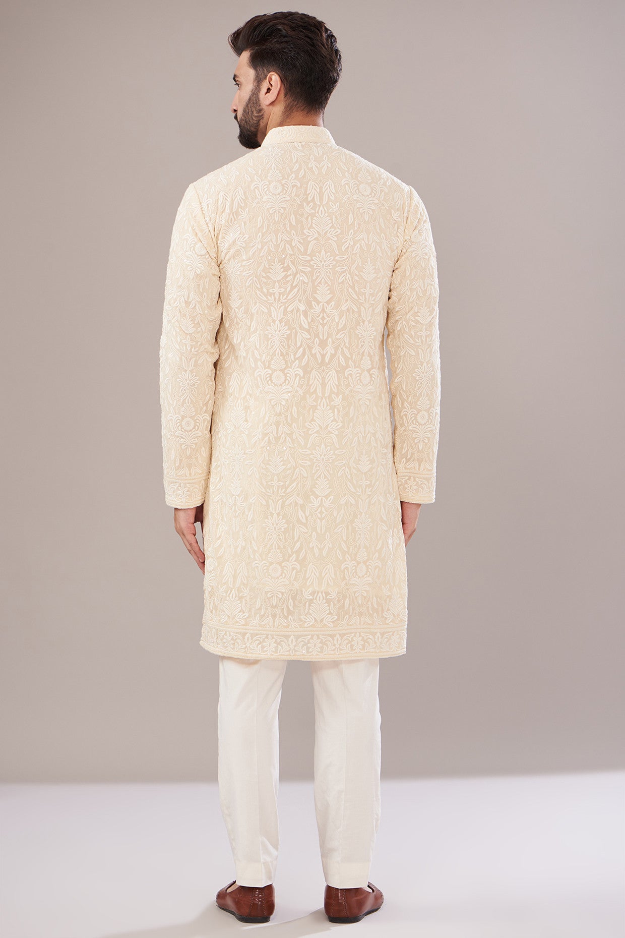 Ivory Georgette Embroidered Kurta for Women - Elegant Traditional Indian Tunic Top - Perfect for Festivals, Weddings & Special Occasions