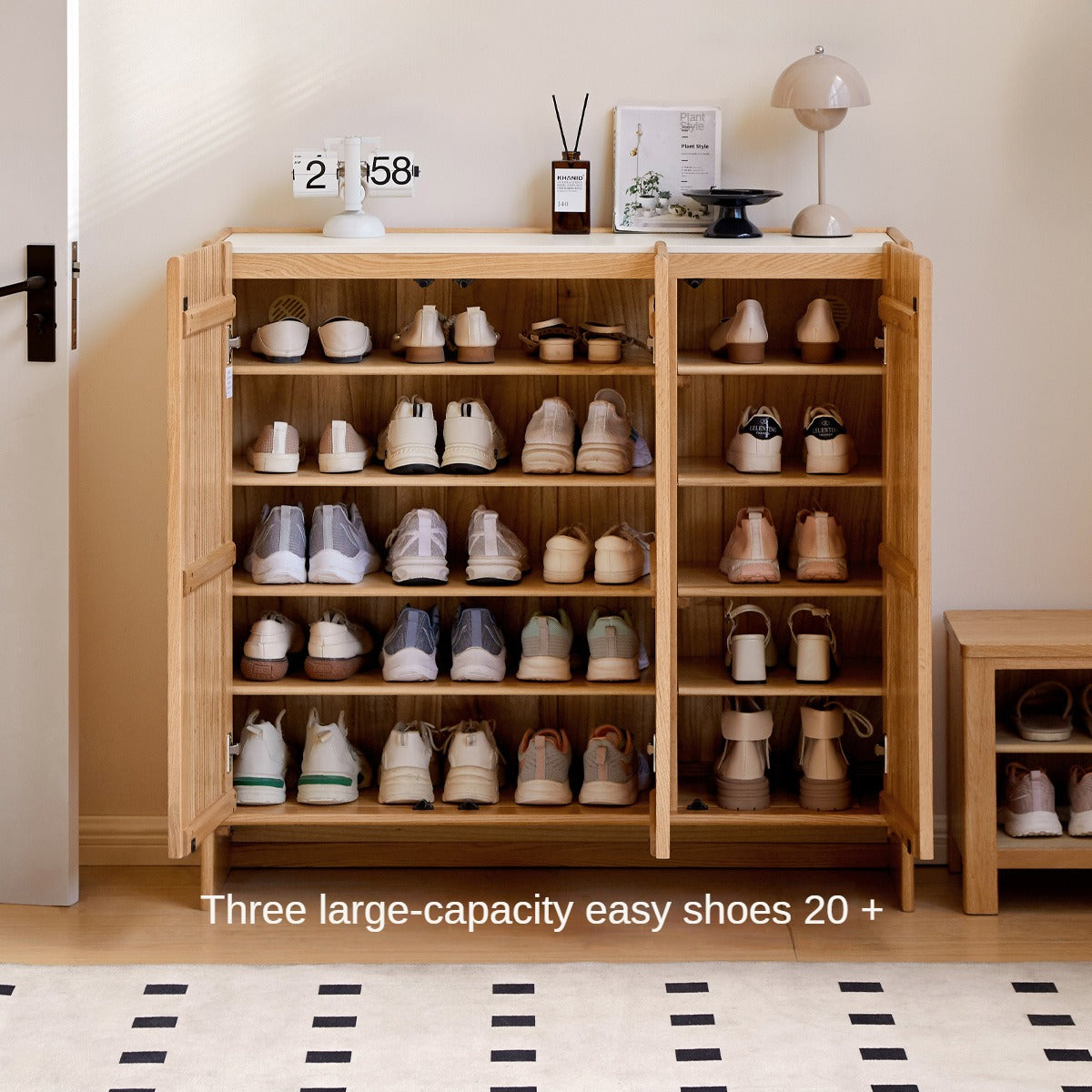 Solid Oak Wood Modern Minimalist Shoe Cabinet with Rock Plate - Perfect for Entryway, Living Room, and Bedroom Storage Organization