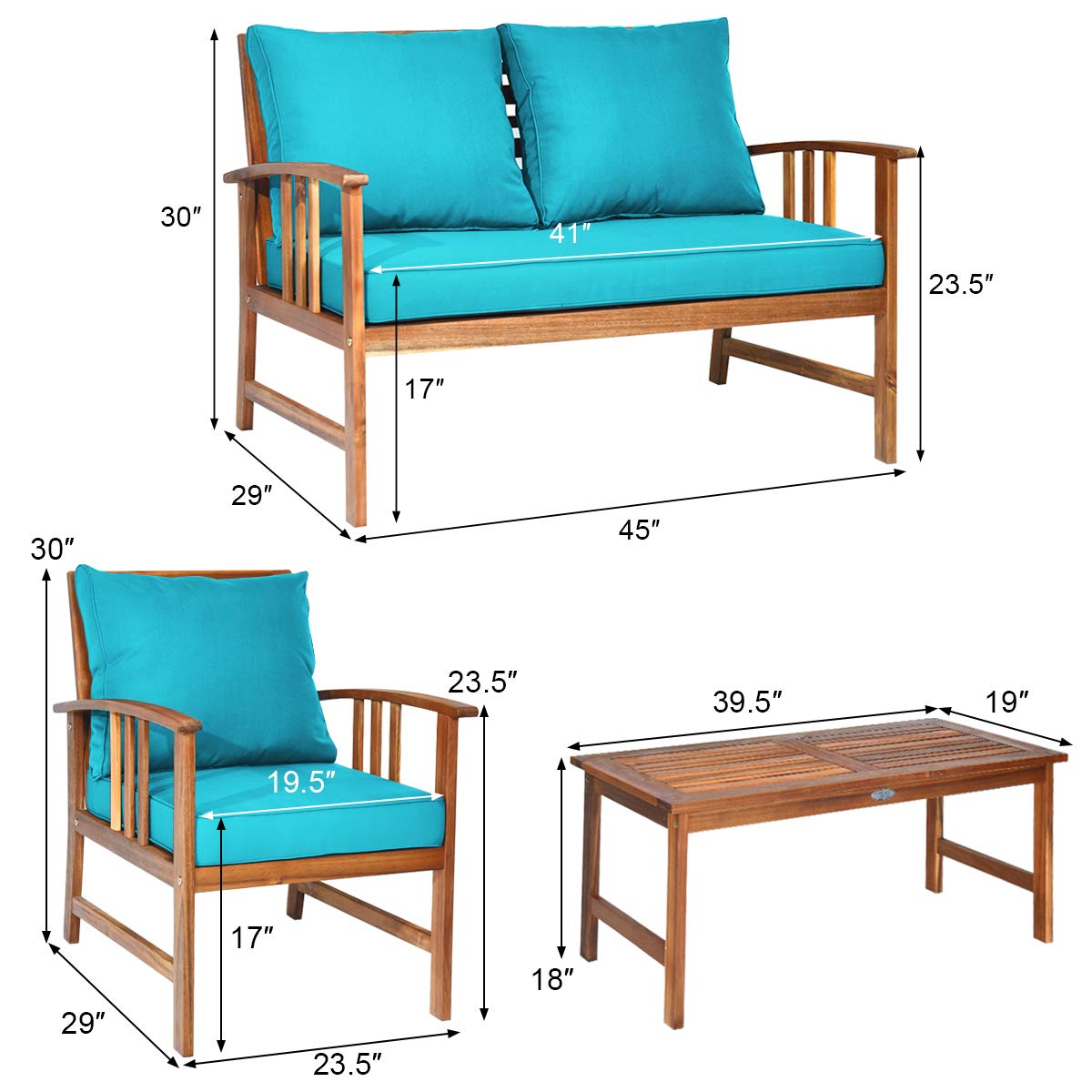 Tangkula 8-Piece Acacia Wood Outdoor Patio Furniture Set with Gray Cushions & Back Pillows - Garden, Backyard, Poolside Conversation Set with Coffee Table - Perfect for Outdoor Entertaining, Relaxing, and Lounging