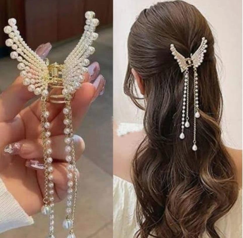 Butterfly Hair Clips for Women & Girls - Metal Hair Clutcher with Pearl Accents | Elegant Hair Accessories for Parties, Weddings & Everyday Styling