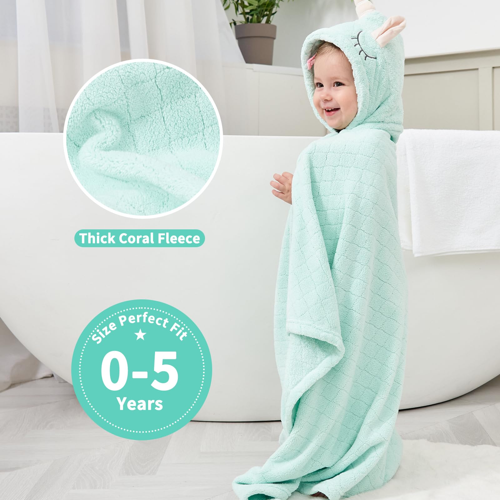 Soft Absorbent Hooded Toddler Towels for Boys & Girls 0-5 Years - 2 Pack Large 50