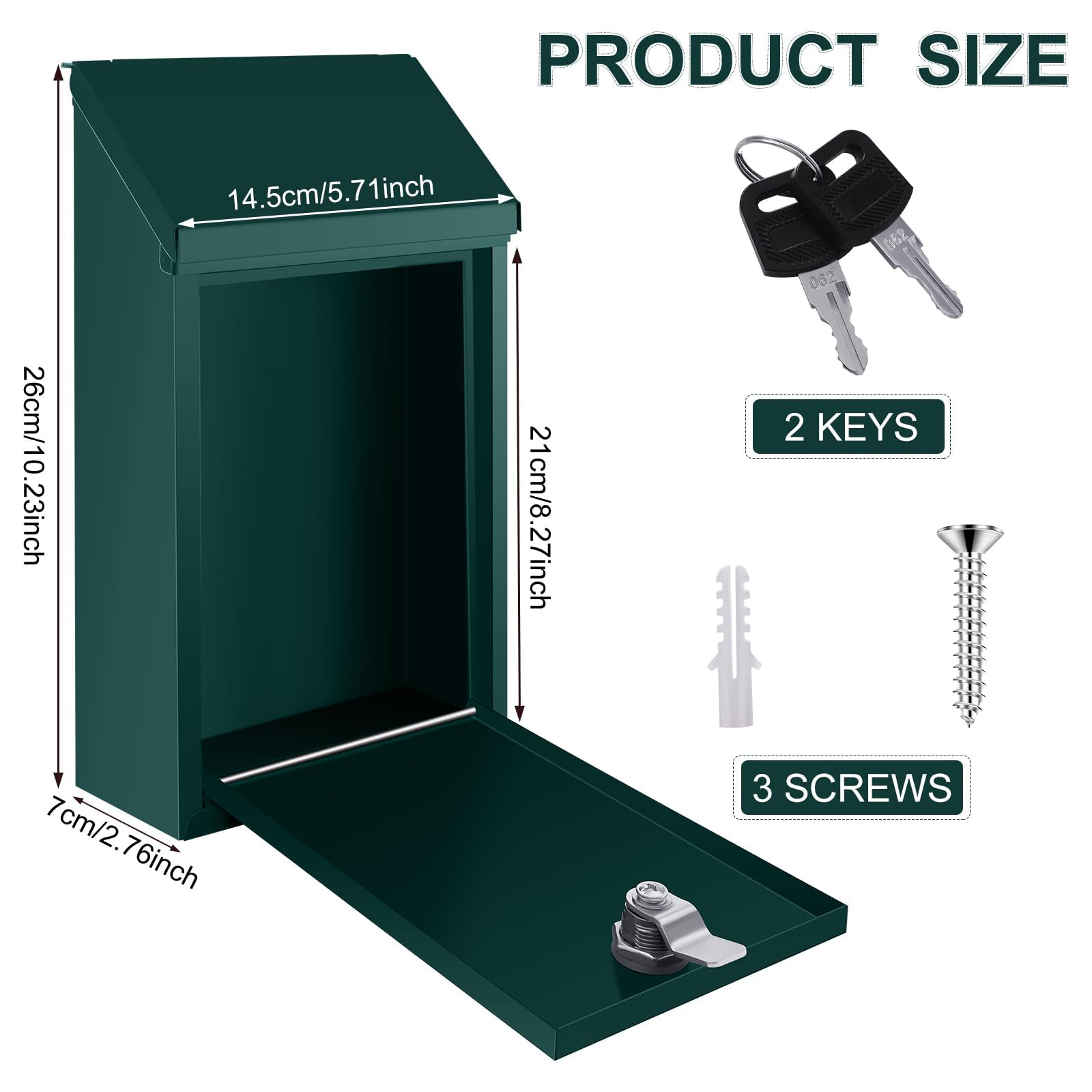 Secure Waterproof Metal Donation Box with Lock & Slot - Wall Mounted Charity Collection Mailbox for Cash, Home, Office & Outdoor Use (Dark Green) - Ideal for Churches, Schools, Fundraisers & Public Spaces