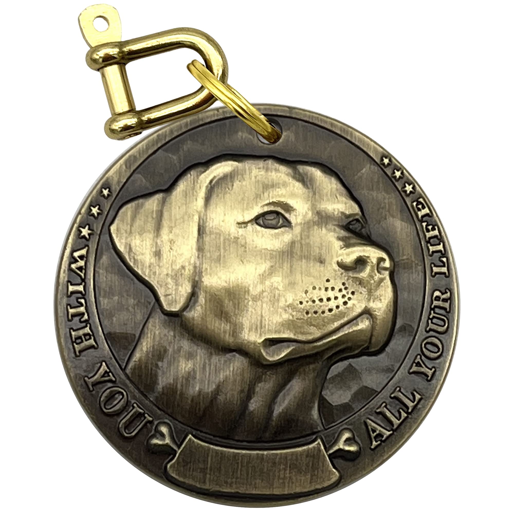Vintage Pure Copper Personalized Dog ID Tags - 3D Relief Pet Pattern with Custom Front & Back Lettering (Labrador Retriever) | Durable Pet Collar Accessories for Dogs & Cats