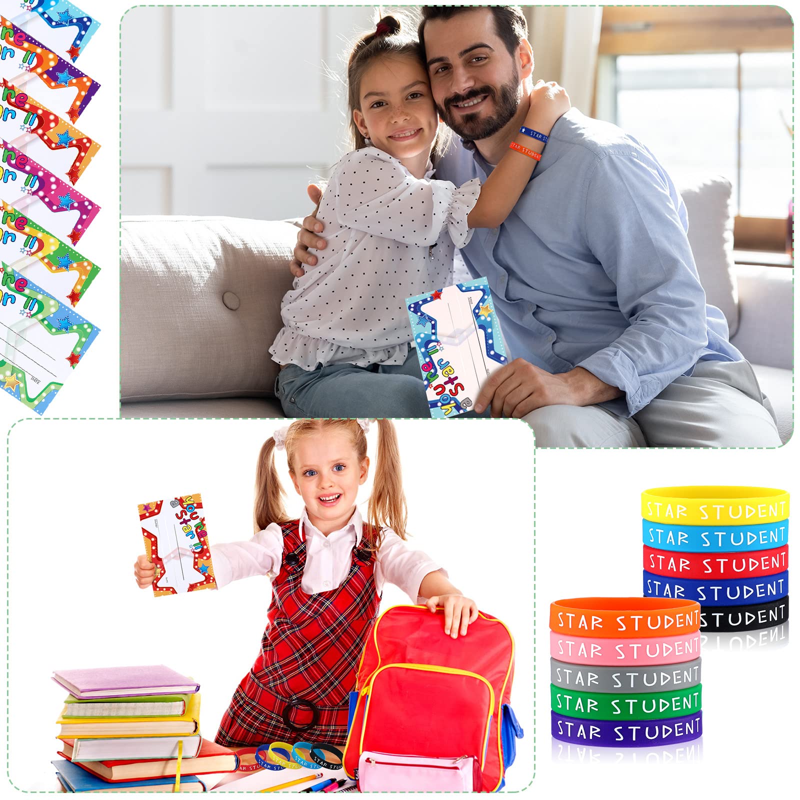 Eaasty 60 Pcs Marquee Star Student Award Certificates - Preschool & Elementary School Recognition Cards, Positive Behavior Certificates, Birthday Wristbands for Kids - Perfect for Classroom Rewards, Student Motivation & Birthday Celebrations