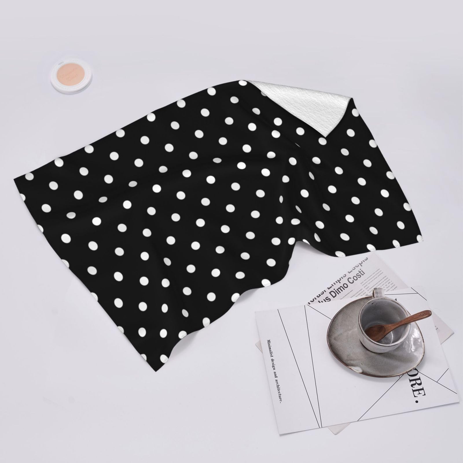 Premium Black and White Polka Dot Hand Towels Set of 2 - Soft 100% Cotton Guest & Face Towels for Bathroom Decor - 14.5
