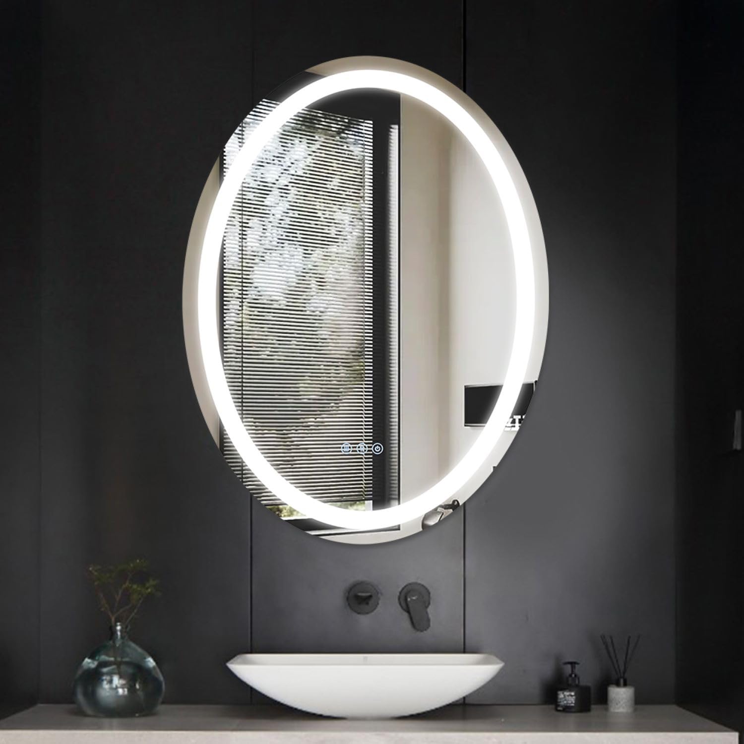 24x32 Inch Smart LED Bathroom Mirror with Anti-Fog & Dimmable Touch Control - 3 Color Lighting, Wall Mounted Oval Vanity Mirror for Makeup, Shaving & Home Decor