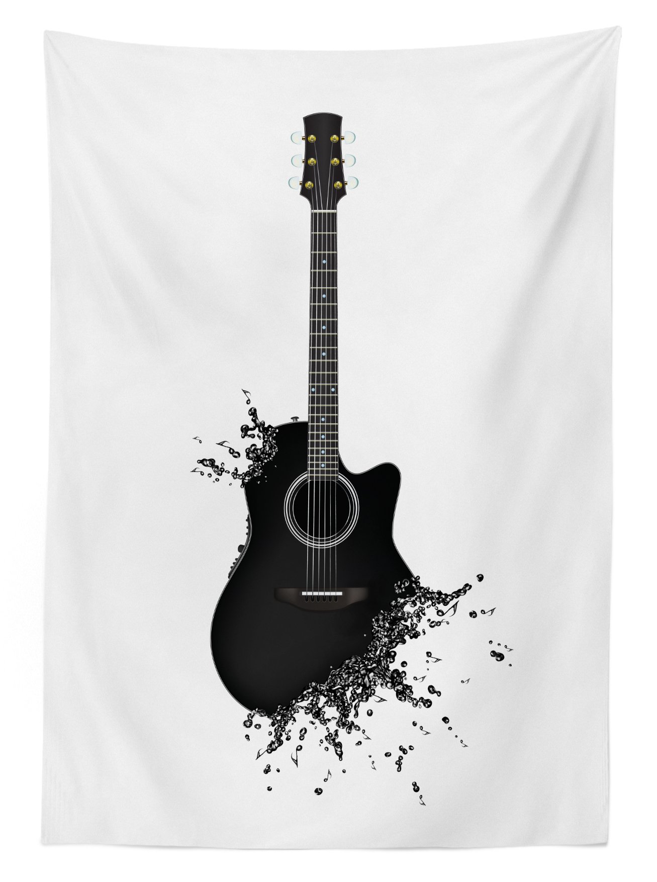 Ambesonne Guitar Print Outdoor Tablecloth - Monochrome Acoustic Instrument Design with Strings & Color Splashes - Waterproof Washable Picnic Table Cover 58x120 Inches - Perfect for BBQs, Garden Parties & Outdoor Dining - Black & White