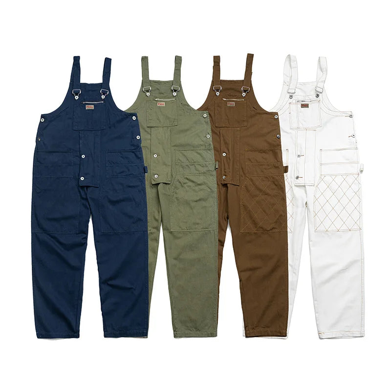 Men's Multi-Pocket Workwear Jumpsuit - Loose Fit Sleeveless Overalls in Green & Beige | Durable One-Piece Trousers for Construction, Gardening & Outdoor Work | Style 9Y7822