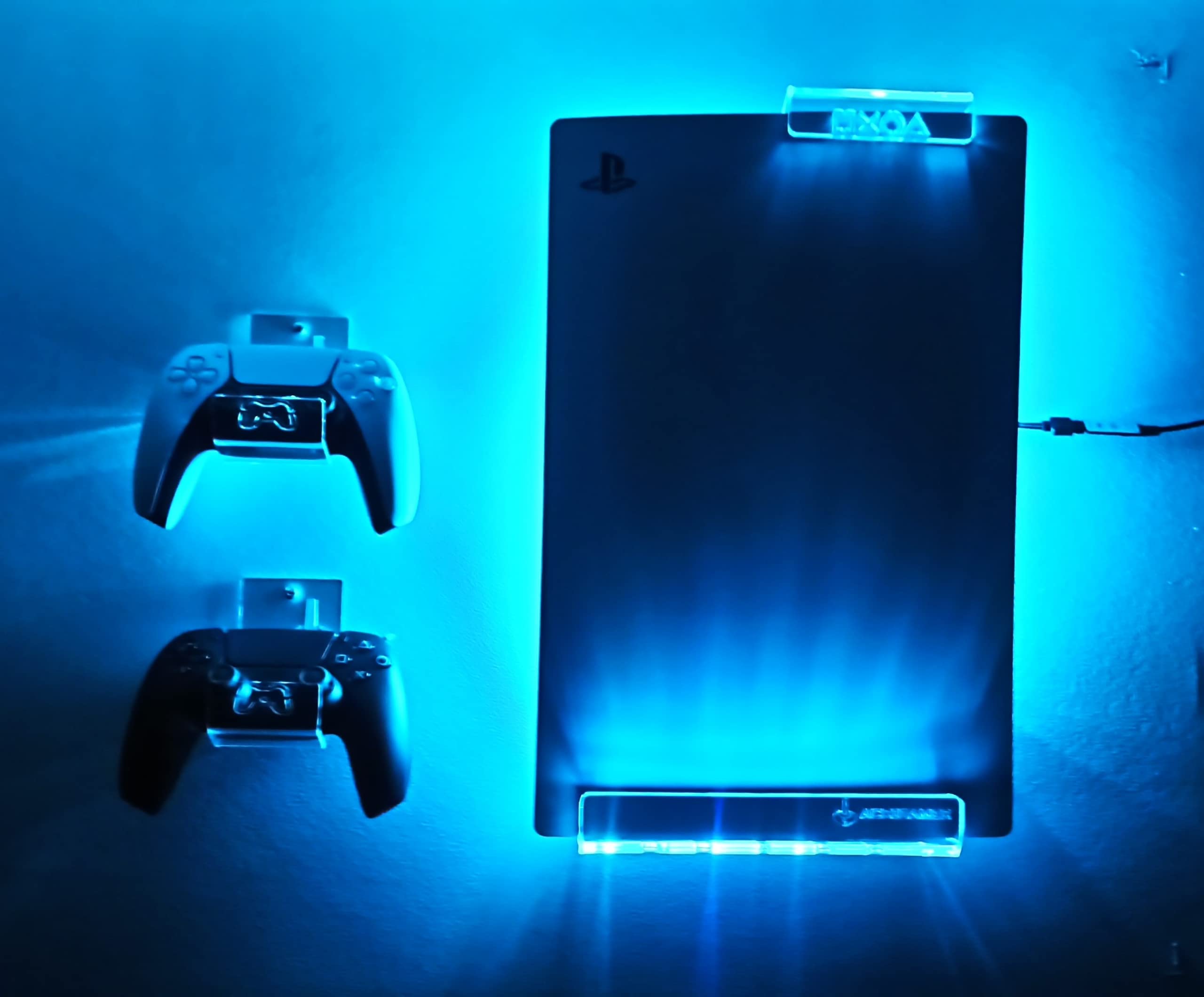 Wall Mount for PS5 PlayStation 5 with Multicolor LED Lighting Kit + 2 Controller Mounts (PS5 Digital Edition) - Space-Saving Gaming Setup for Living Room & Bedroom