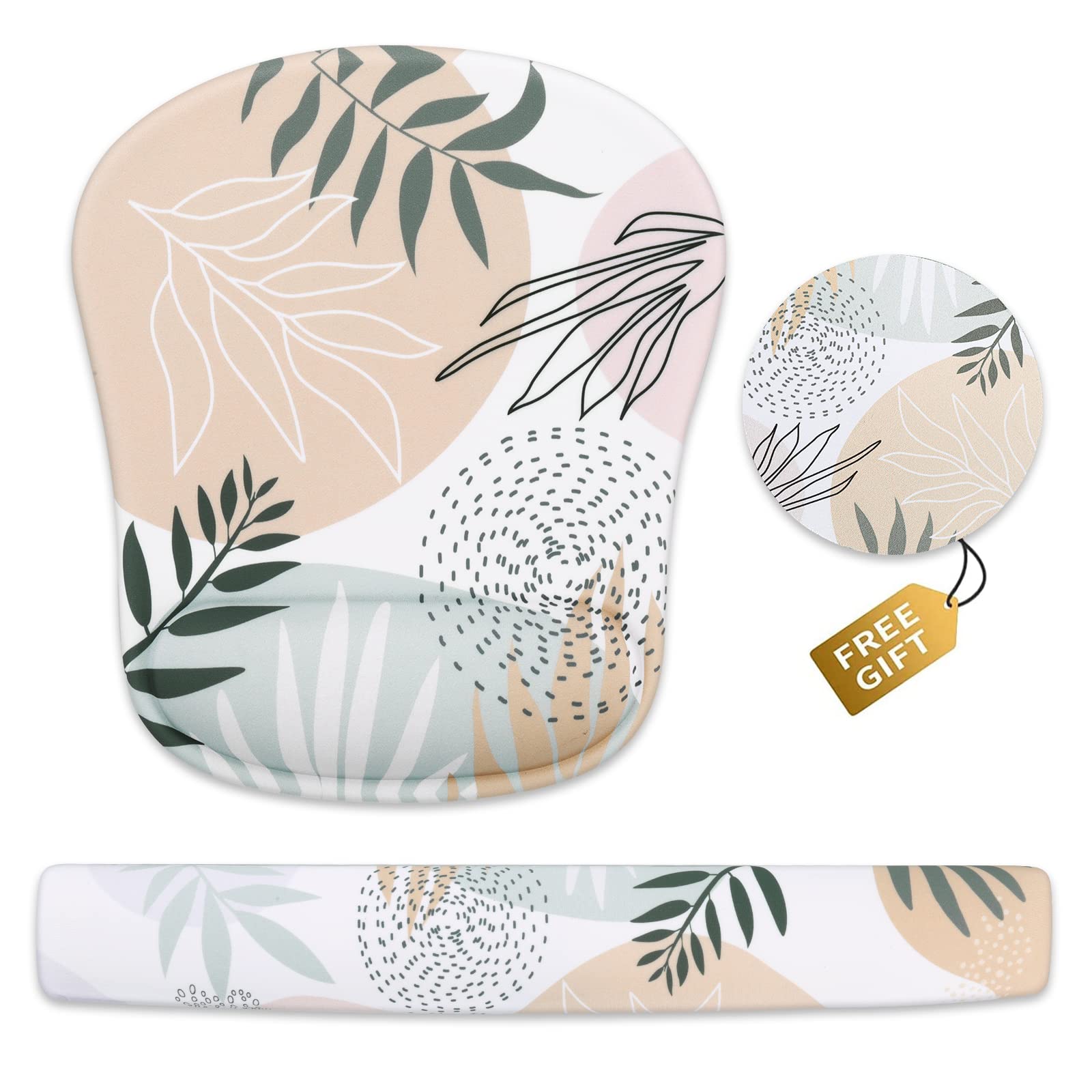 Haocoo Ergonomic Keyboard & Mouse Wrist Rest Set - Non-Slip Gel Cushion Support for Computer, Gaming & Office Use - Tropical Leaves Design for Comfortable Typing & Mouse Work