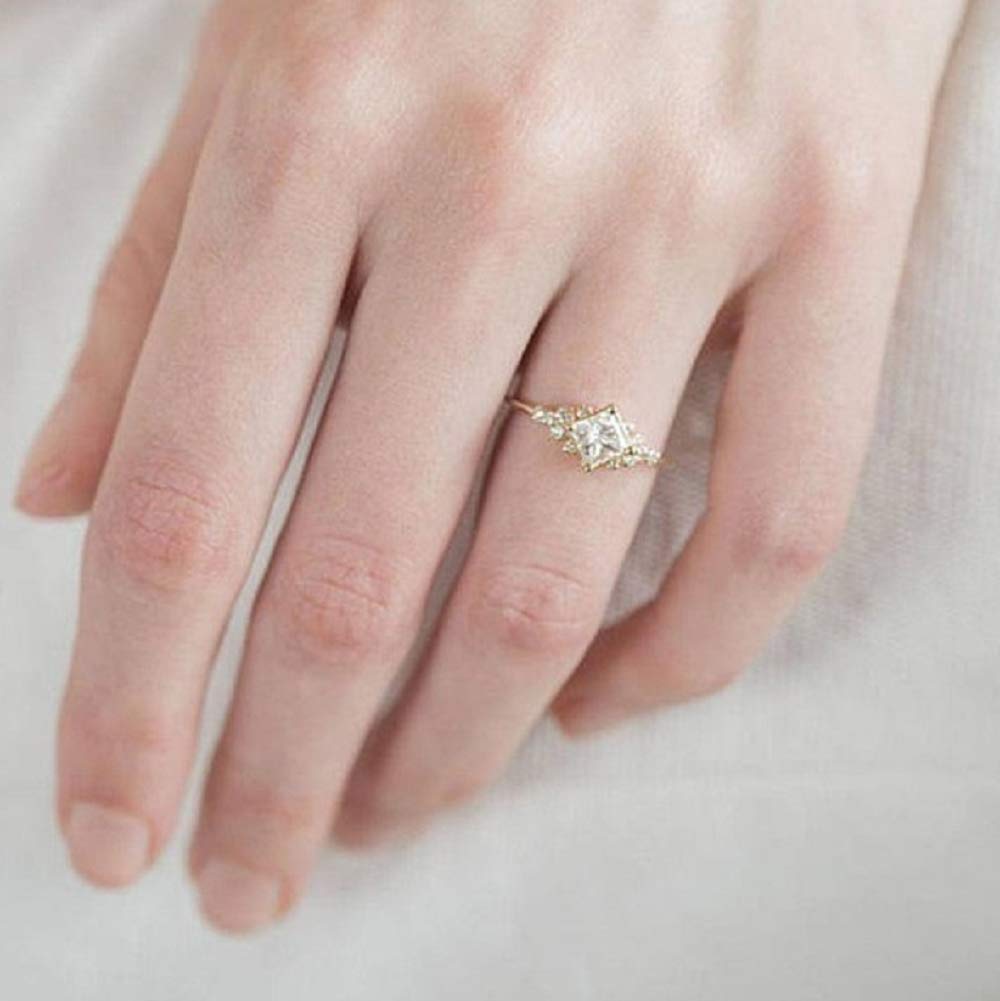 Lzz Fashion Women's Gold Plated Square Zircon Ring - Cubic Zirconia Stackable Wedding Band Jewelry - Size 6-10 (US 7) - Perfect for Bridal, Anniversary, Party & Everyday Wear