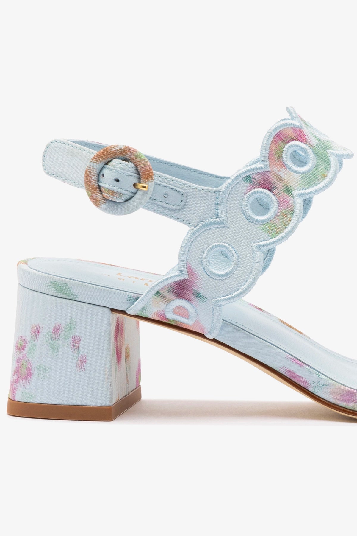 Larroudé x Markarian Florence Embroidered Apple Blue Floral Ikat Heels - Elegant Women's Dress Shoes for Weddings & Special Occasions