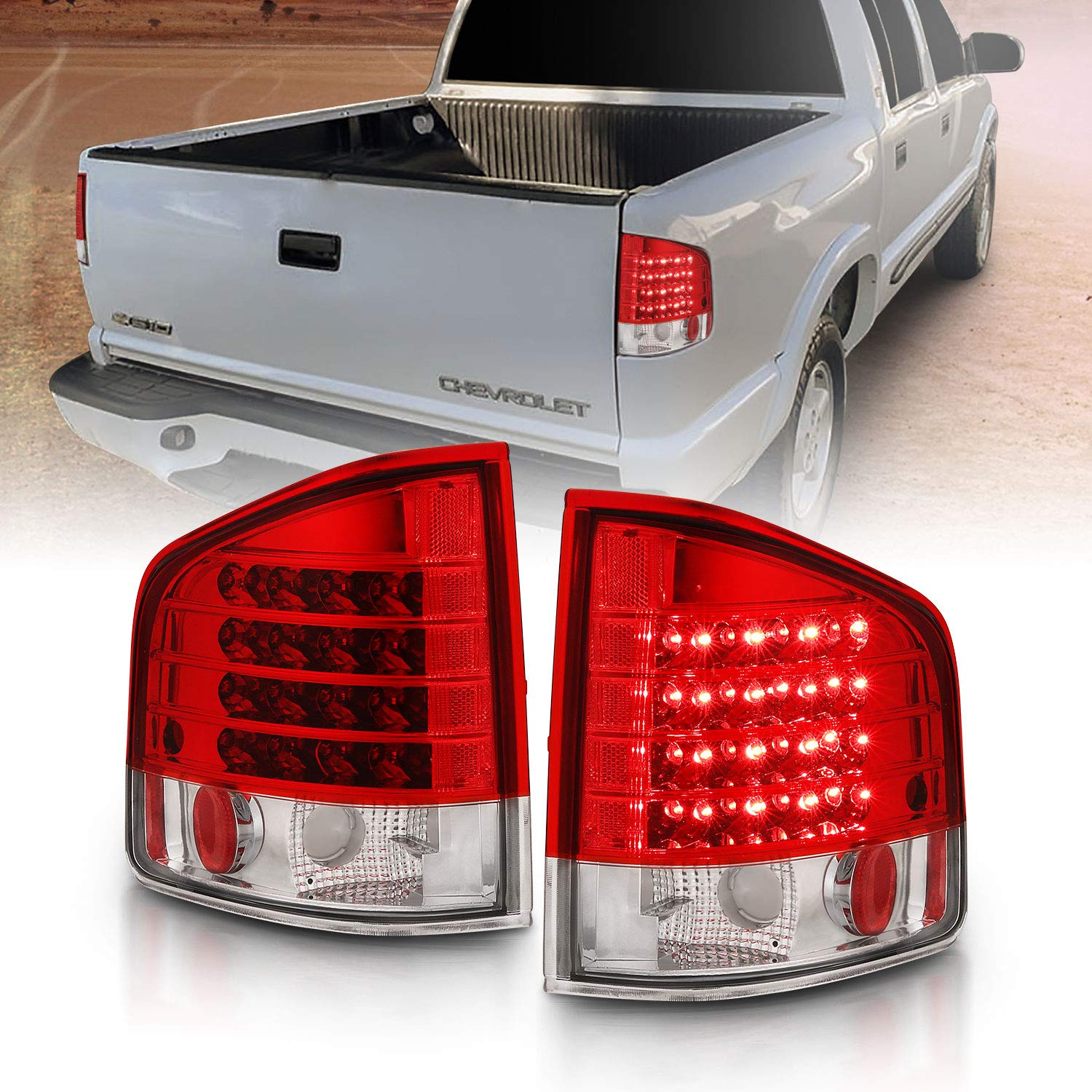 AmeriLite Red/Clear LED Replacement Brake Tail Lights Set for Chevy S-10 & GMC Sonoma - Left & Right Side - Durable & Bright LED Lights for Improved Safety & Night Visibility