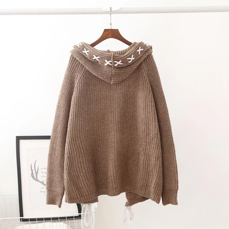 Women's Hooded Knit Cardigan Sweater Coat - Loose Long Sleeve Open Front Casual Pullover for Fall & Winter - Perfect for Office, Date Night and Weekend Outfits
