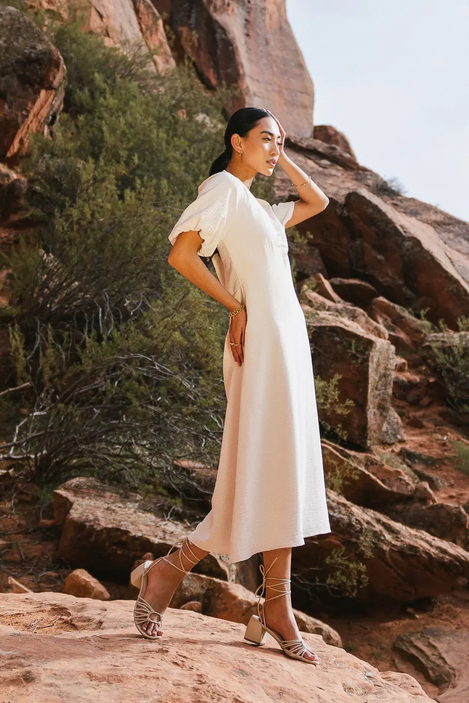 Maeve Midi Dress in Cream | Elegant Flowy Summer Dress for Women | Perfect for Weddings, Parties & Date Nights | FINAL SALE