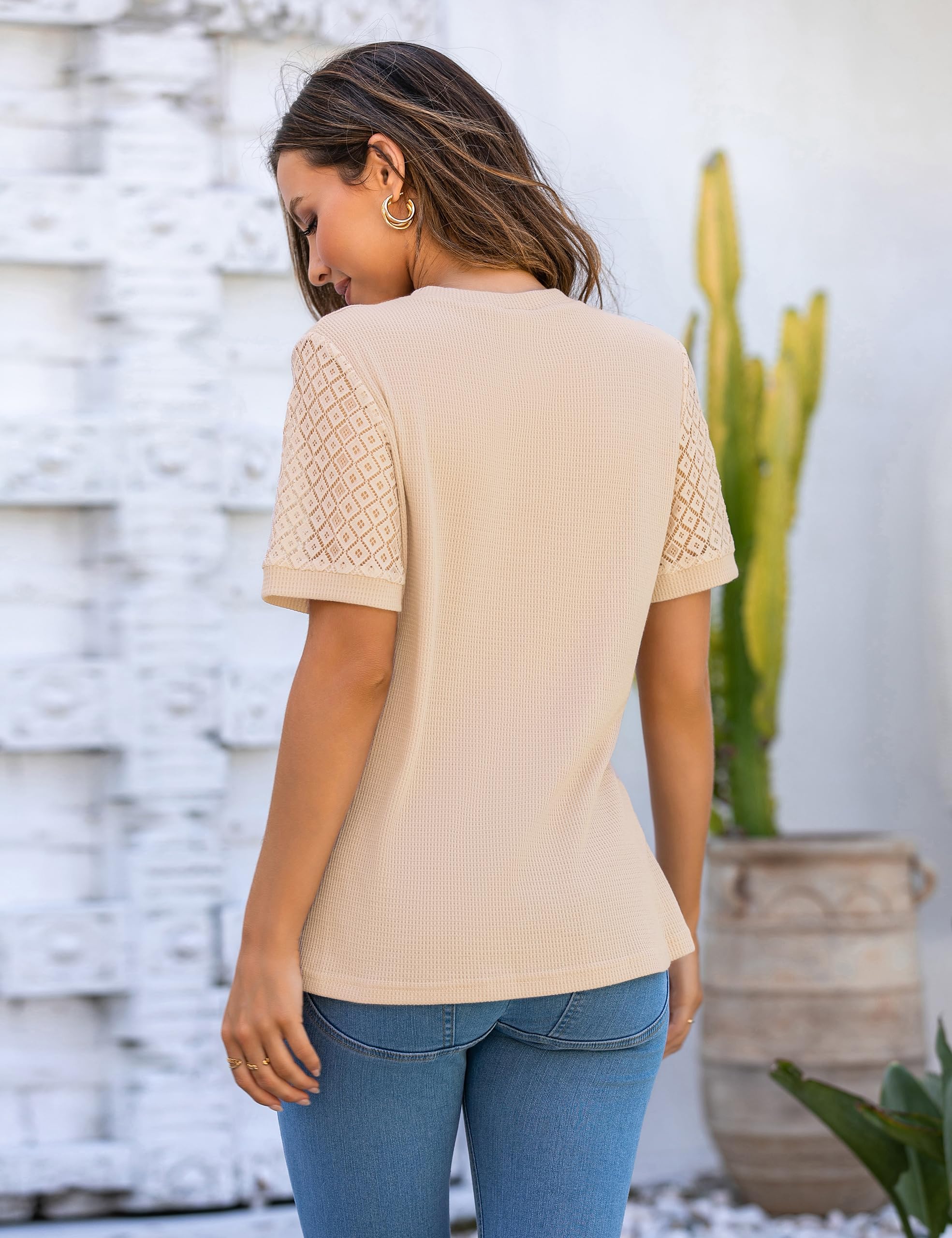 Blooming Jelly Women's Waffle Knit Short Sleeve Blouse - Business Casual Tops for Work & Summer Outfits 2025 | Perfect for Office Wear, Date Nights & Weekend Brunch