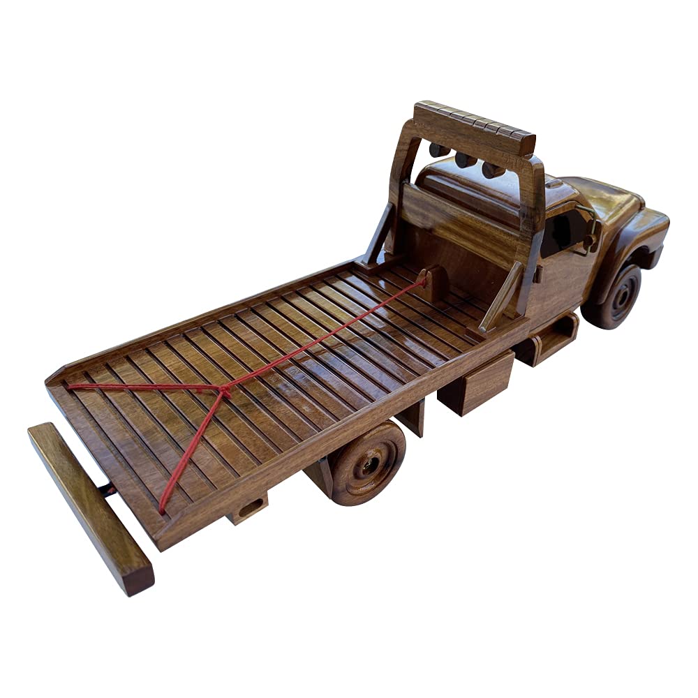 Premium Mahogany Wood Flatbed Tow Truck Model - Collectible Miniature Desktop Truck for Office Decor, Gifts & Car Enthusiasts - Perfect for Home, Office Display & Model Car Collections