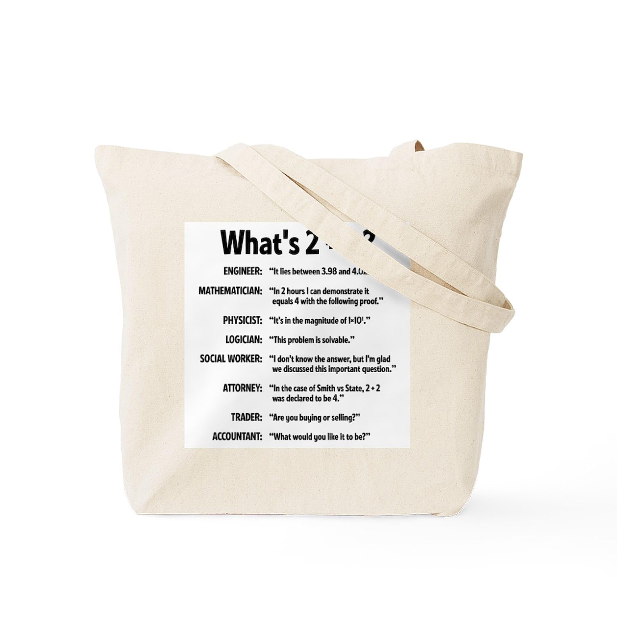 CafePress 2 Plus 2 Natural Canvas Tote Bag - Eco-Friendly Reusable Grocery Shopping Bag for Groceries, Beach, Work & Travel