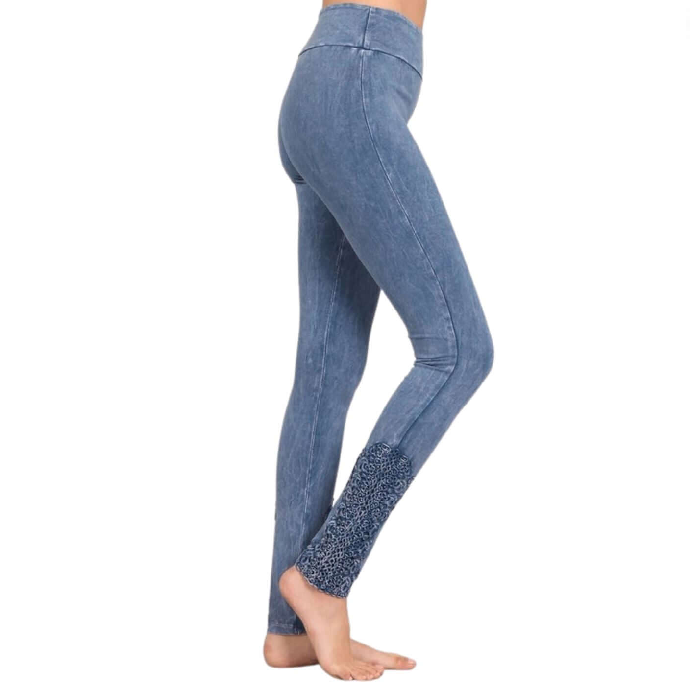Mineral Washed Jeggings with Crochet Ankle Detail - Made in USA | Comfortable Stretch Denim for Women | Perfect for Casual Wear, Date Nights & Office Outfits
