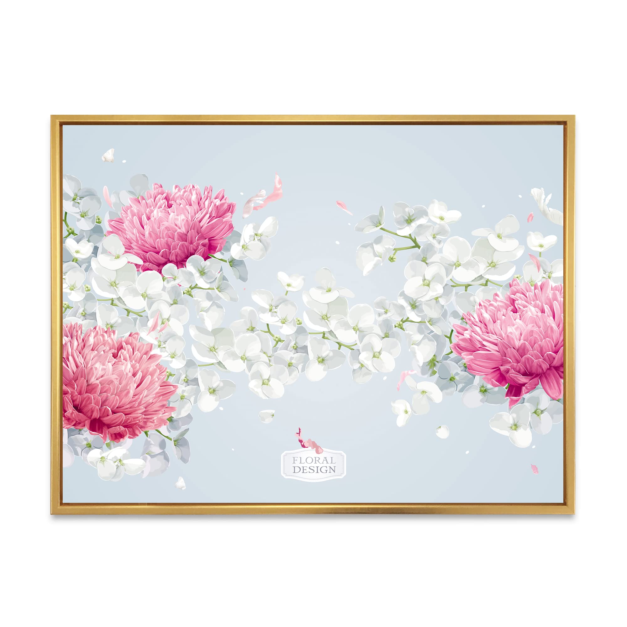 DesignQ Chrysanthemums and Apple Blossom Floral Canvas Wall Art Print - Traditional Framed Home Decor for Living Room, Bedroom & Office