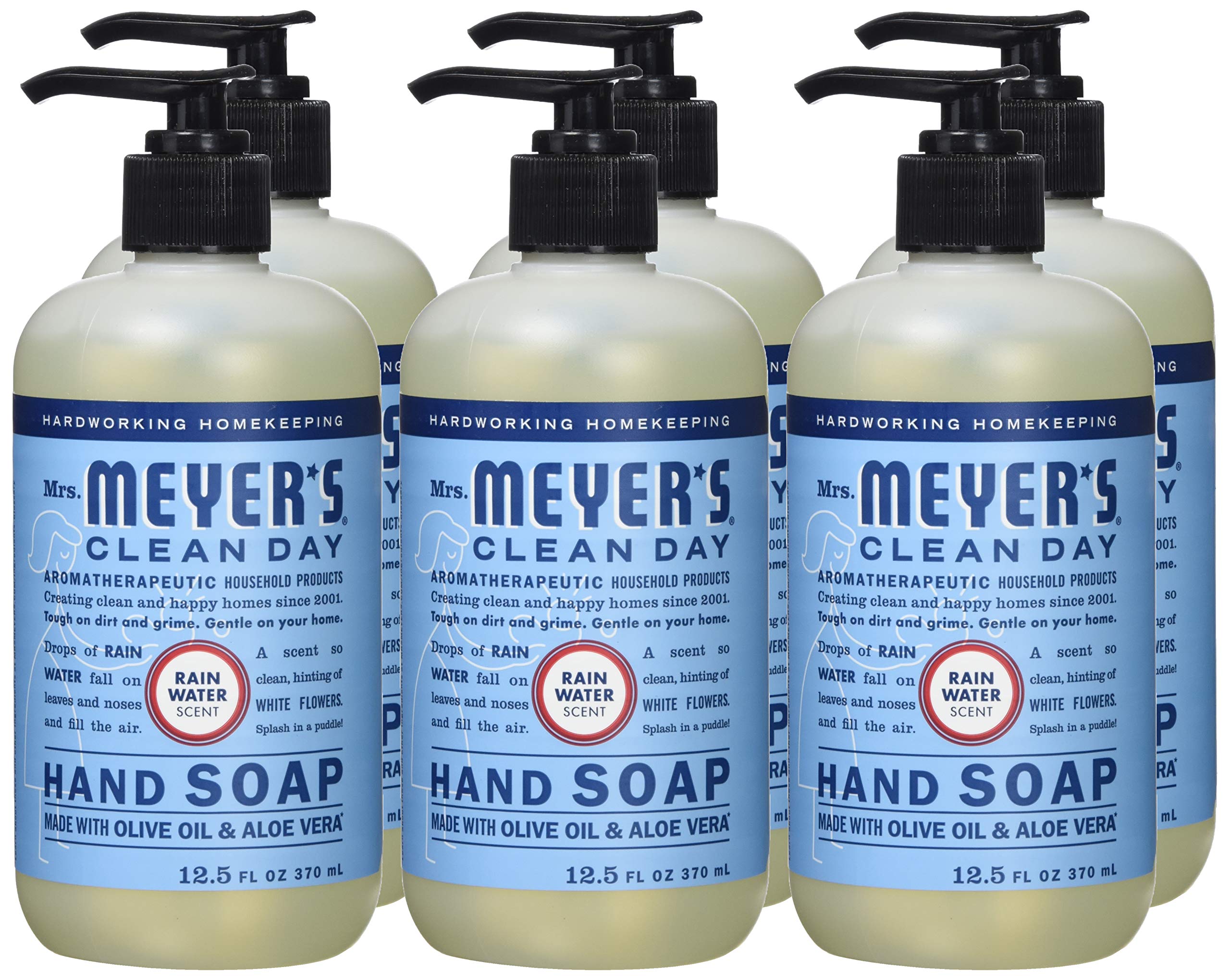 Mrs. Meyer's Clean Day Hand Soap with Essential Oils | Biodegradable, Rain Water Scent | 12.5 fl oz (Pack of 6) | Gentle for Daily Hand Washing, Kitchen & Bathroom Use