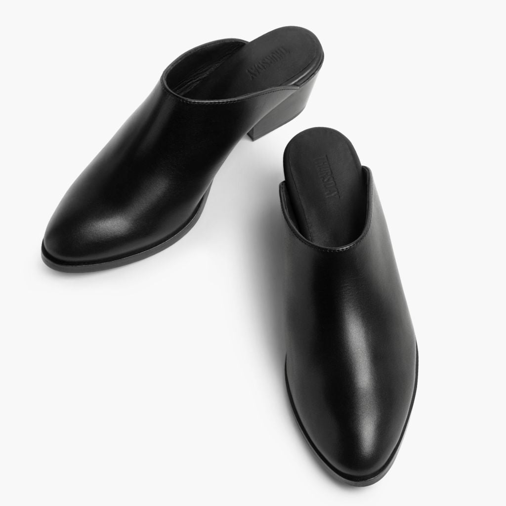 Women's Breeze Leather Mule Shoes - Comfortable Black Slip-On Sandals for Casual Wear, Summer Outfits & Beach Vacations