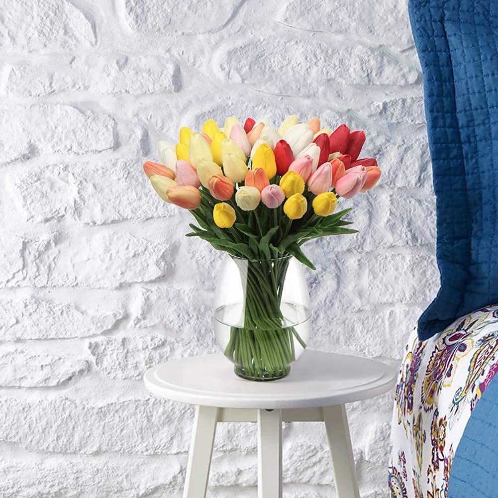 20 Pcs Real Touch Artificial Pink Tulips - 13.5