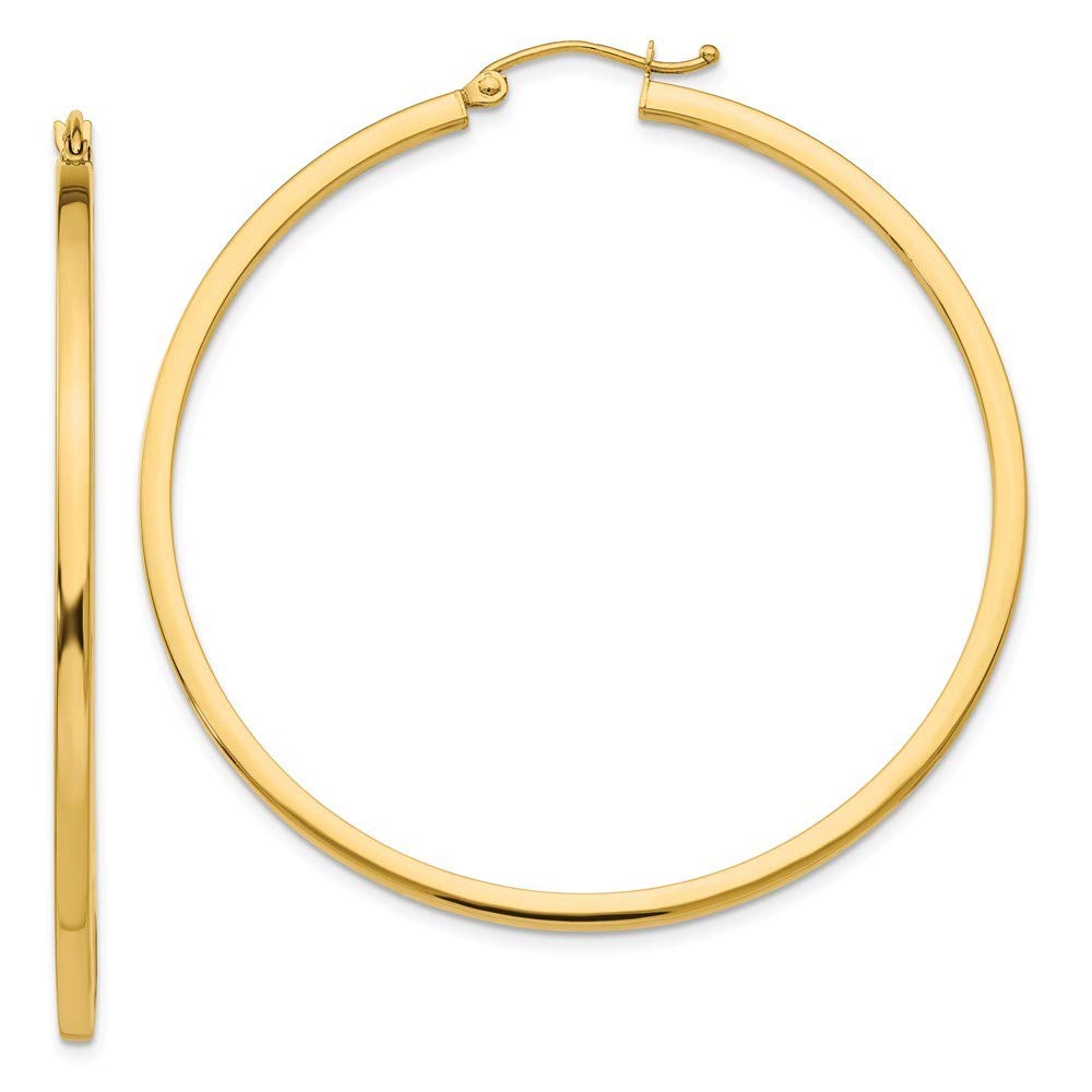 14K Yellow Gold 2mm Square Tube Hoop Earrings - 50mm Length | Elegant Dangle Earrings for Women, Perfect for Parties, Weddings & Everyday Wear