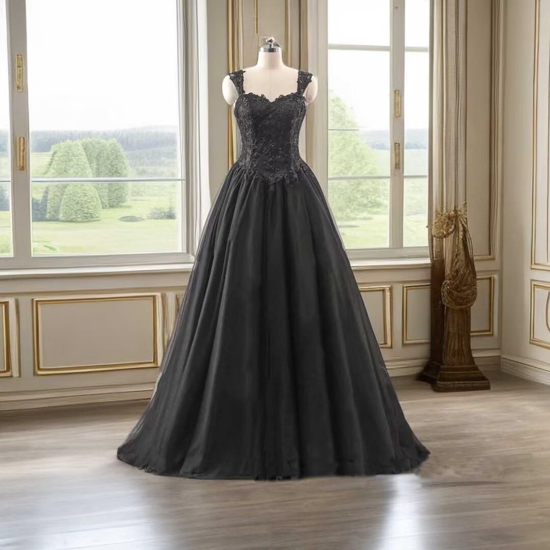 Gothic Black Wedding Dress for Bride - Elegant Lace Appliques & Tulle Bridal Gown | Perfect for Dark Romance, Vampire, Halloween & Alternative Weddings