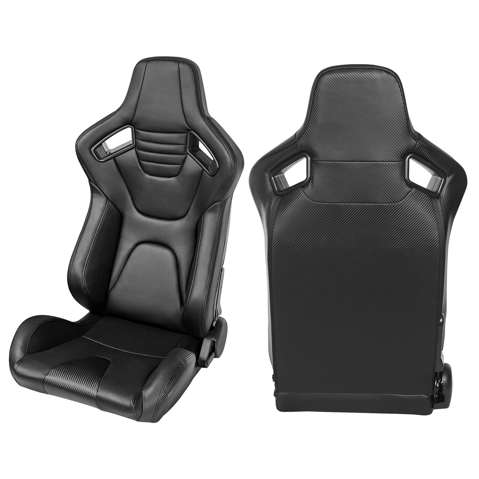 FREEMOTOR802 Universal Racing Seats - Reclinable Sport Car Seats with Dual Lock Sliders, Adjustable Bucket Seats (1 Pair Driver & Passenger) PU Carbon Fiber Fabric Black - Perfect for Sports Cars, Drifting & Racing Enthusiasts
