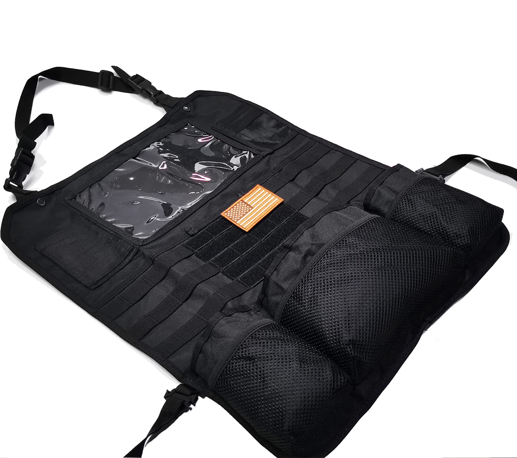 Upgrade Tactical MOLLE Car Back Seat Organizer - 14 Multi-Pockets & 4 Detachable Pouches for Trucker Hats, Medical Kits, Water Bottles & EDC Gear | Vehicle Storage Solution for Road Trips, Camping & Emergency Preparedness